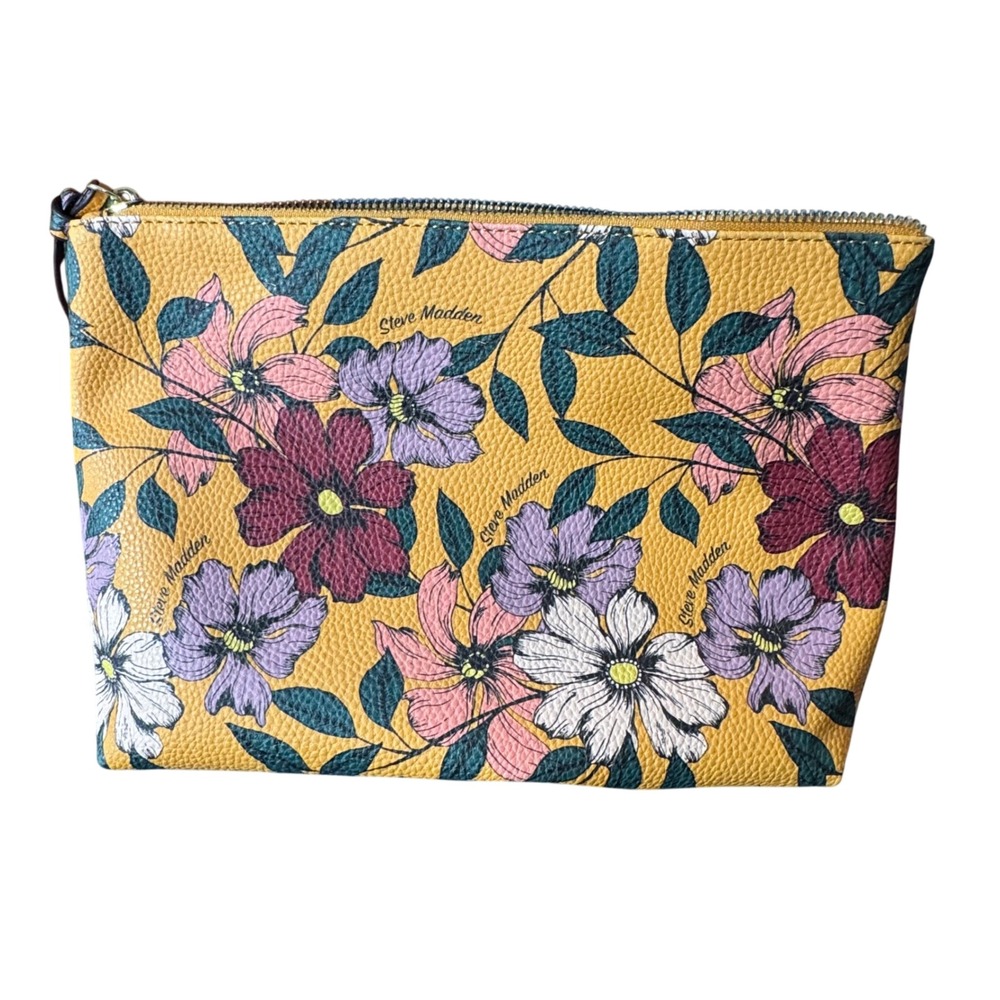 Steve Madden Yellow Floral Faux Leather Clutch Make-up Bag Botanical Wedding